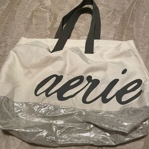 Aerie White and Glittery Silver Tote